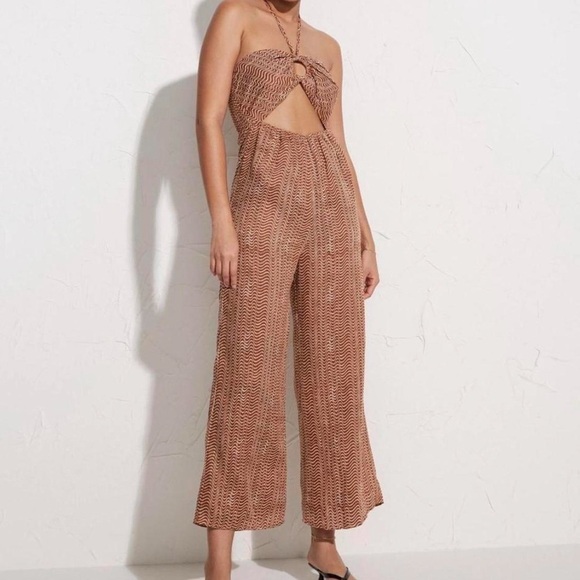 Faithful the Brand Malaika Cutout Ed Linen Halter-Neck Jumpsuit - Size 2 - Picture 3 of 6